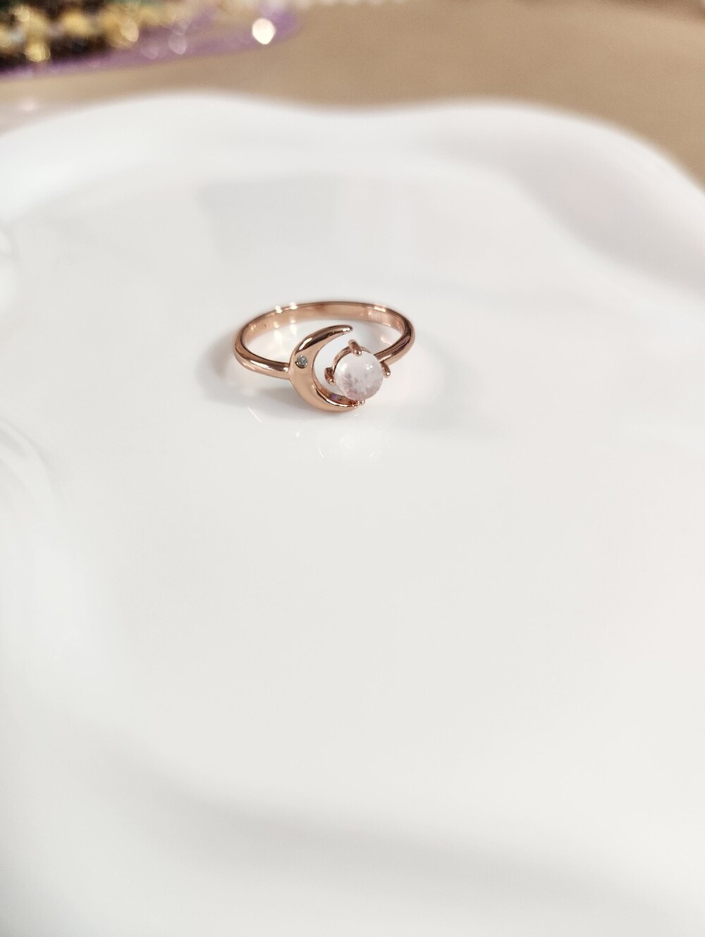 Rose Gold Moonstone Crescent Ring